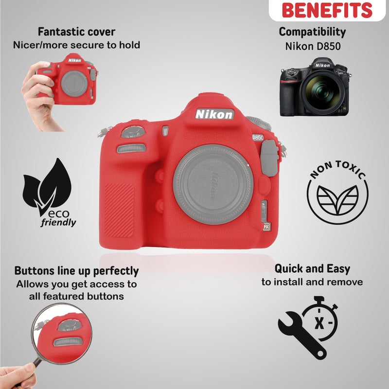 STSEETOP Camera Case for Nikon D850 - Silicone Protective DSLR Skin Cover, Detachable Cage, Shockproof, Dustproof (Red) - Image 3
